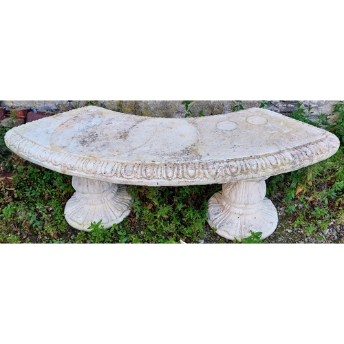 521 - Moulded Stone Pedestal Curved Garden Seat - C. 137cm W