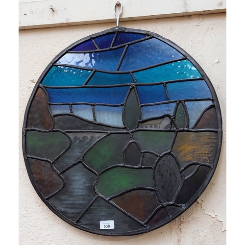 538 - Circular Stained Leaded Glass Panel by James Cox (Trained with James Earley & Myles Kearney) - C.54c... 