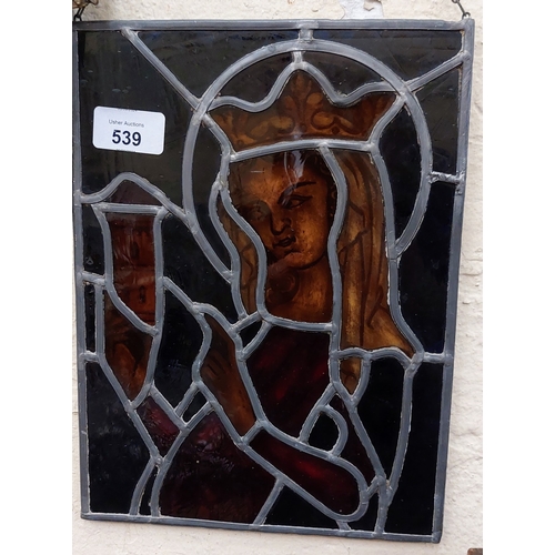 539 - Stained Leaded Glass of Our Lady - C. 21cm W x 28cm H