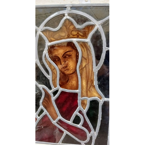 539 - Stained Leaded Glass of Our Lady - C. 21cm W x 28cm H