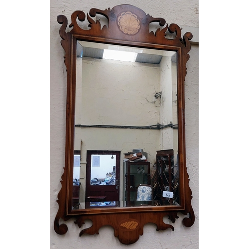 542 - Georgian Style Mahogany Fretwork Mirror with Shell Inlay - C. 52cm W x 91cm H