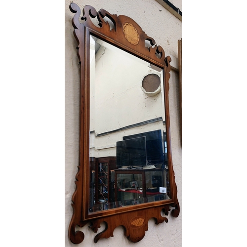 542 - Georgian Style Mahogany Fretwork Mirror with Shell Inlay - C. 52cm W x 91cm H