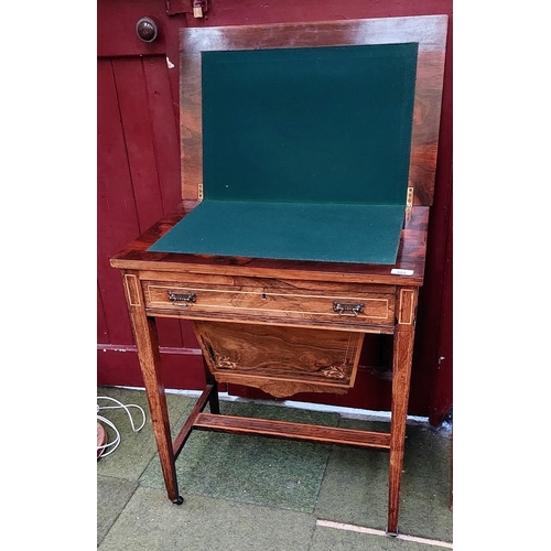 555 - Inlaid Rosewood Turn Over Leaf Games Table on Castors - C. 62cm W x 40cm D x 73cm H