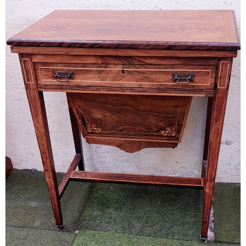 555 - Inlaid Rosewood Turn Over Leaf Games Table on Castors - C. 62cm W x 40cm D x 73cm H