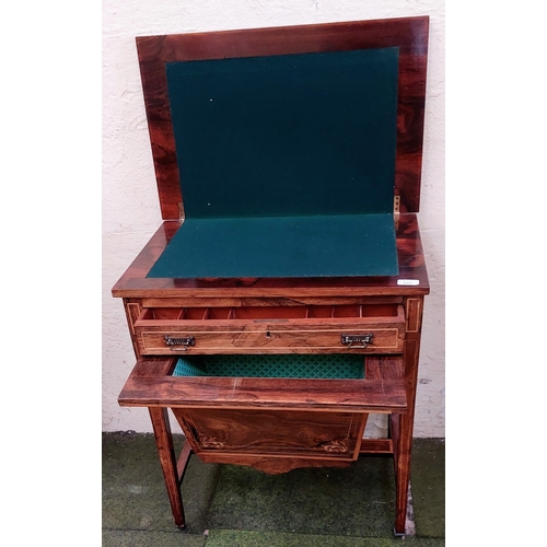 555 - Inlaid Rosewood Turn Over Leaf Games Table on Castors - C. 62cm W x 40cm D x 73cm H