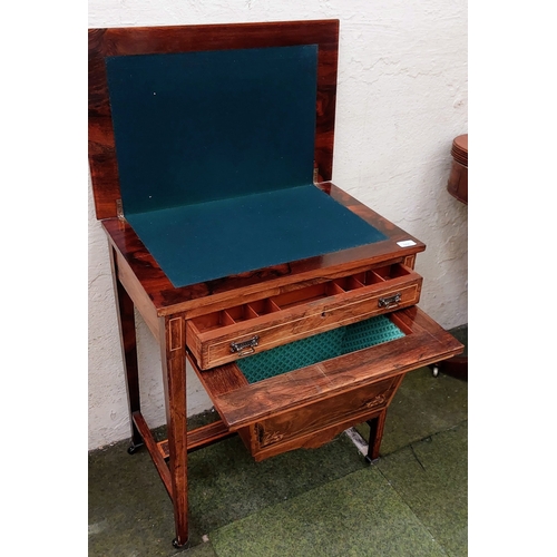 555 - Inlaid Rosewood Turn Over Leaf Games Table on Castors - C. 62cm W x 40cm D x 73cm H