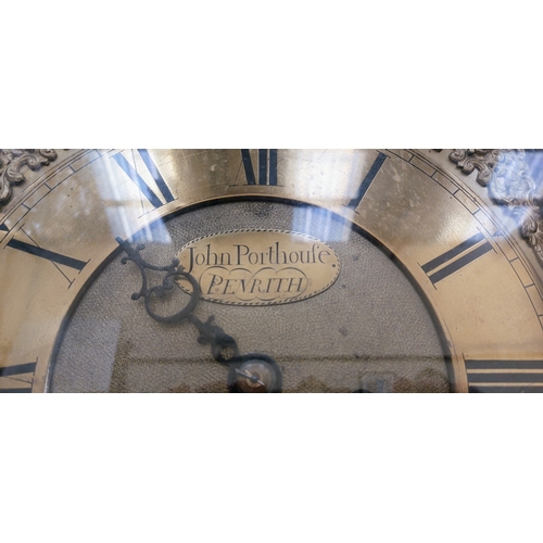 558 - 19th Century Mahogany and Oak Longcase Clock with Brass Face by John Porthouse, Penrith - C. 201cm H