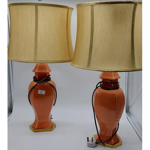 560 - Pair of Ceramic Table Lamps & Shades - C. 70cm H