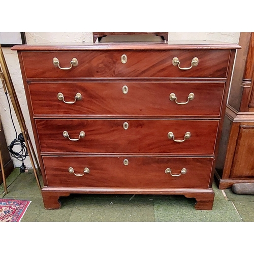 563 - Georgian Mahogany 4 Drawer Chest of Drawers with Brass Handles - C. 104cm W x 47cm D x 95cm H