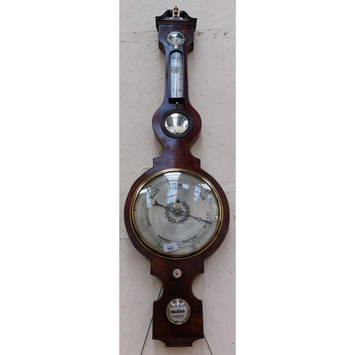 565 - Antique Mahogany Wheel Barometer with 10-inch Dial - C. 110cm H