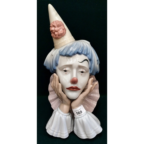 569 - Lladro Bust of Clown - C. 32cm H