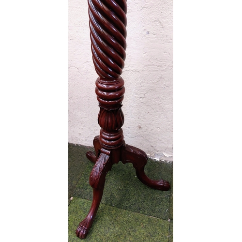 576 - Victorian Mahogany Highly Carved Torchere Stand with Twisted Column, Tripod Base and Claw Feet - C. ... 