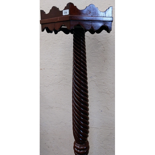 576 - Victorian Mahogany Highly Carved Torchere Stand with Twisted Column, Tripod Base and Claw Feet - C. ... 