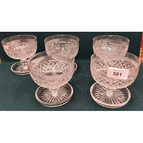 581 - 5 Thomas Webb Cut Glass Grapefruit Dishes