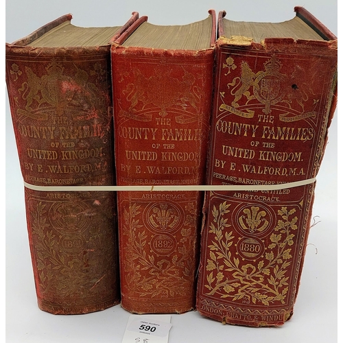 590 - 3 Volumes - The County Families of the United Kingdom - E Walford - 1880, 1891, 1892