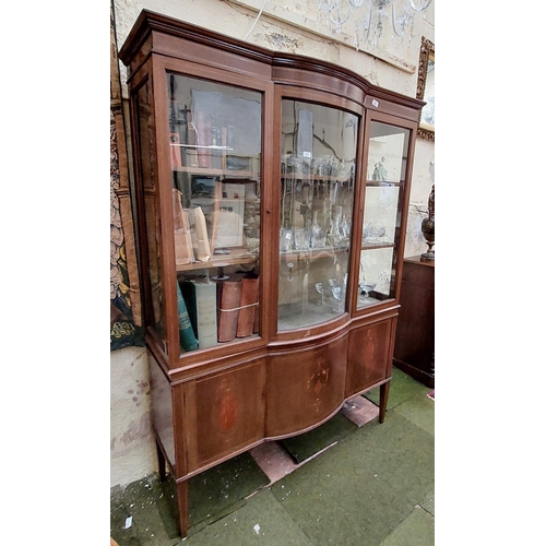 591 - Edwardian Inlaid Bow Front Display Cabinet - C. 136cm W x 43cm D x 189cm H