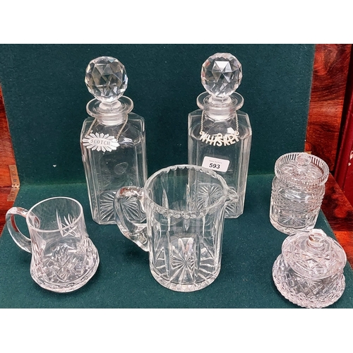 593 - 6 Pieces of Cut Glass inc 2 Decanters