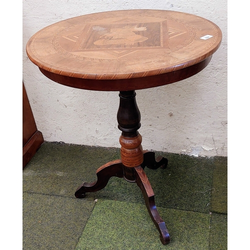 594 - Marquetry Inlaid Occasional Table with Inlaid Tripod Base - C. 60cm W x 74cm H