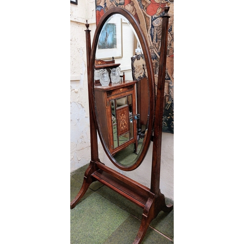 596 - Mahogany Oval Cheval Mirror - C. 77cm W x 170cm H