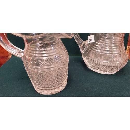 598 - 2 Antique Cut Glass Jugs - C. 18cm H