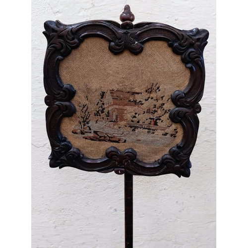 601 - 19th Century Carved Oak Tapestry Pole Firescreen