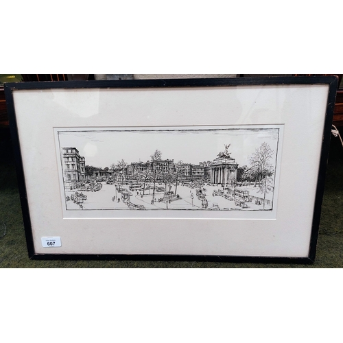 607 - Hyde Park Corner; Henry Rushbury Print by The Print Society - C. 56cm W x 34cm H