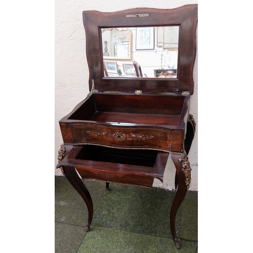 609 - Rosewood Mother of Pearl and Brass Inlay Vanity Table. Ormolu Mounted with Internal Mirror - C. 60cm... 