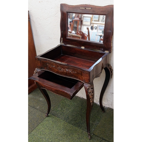 609 - Rosewood Mother of Pearl and Brass Inlay Vanity Table. Ormolu Mounted with Internal Mirror - C. 60cm... 