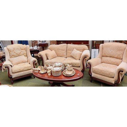 610 - Exceptional Quality 2 Seater Sofa and 2 Armchairs with Carved Mahogany Frame