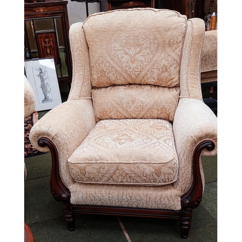 610 - Exceptional Quality 2 Seater Sofa and 2 Armchairs with Carved Mahogany Frame