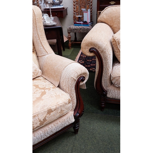 610 - Exceptional Quality 2 Seater Sofa and 2 Armchairs with Carved Mahogany Frame