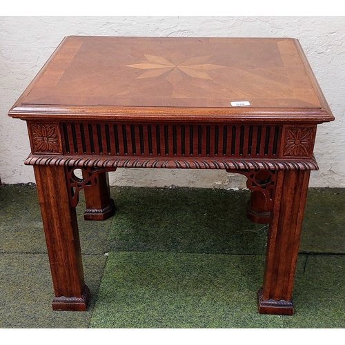 614 - Highly Carved Crossbanded Occasional Low Rectangular Table - C. 68cm W x 56cm D x 57cm H