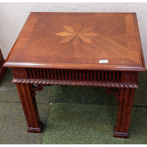 614 - Highly Carved Crossbanded Occasional Low Rectangular Table - C. 68cm W x 56cm D x 57cm H