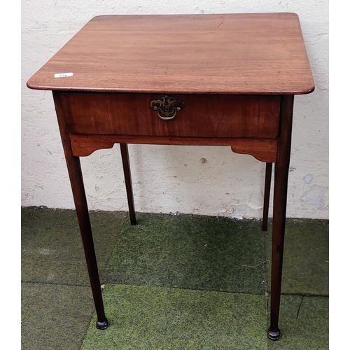 616 - Mahogany Square Occasional Table with Drawer on Tapered Legs - C. 58cm x 58cm x 72cm H