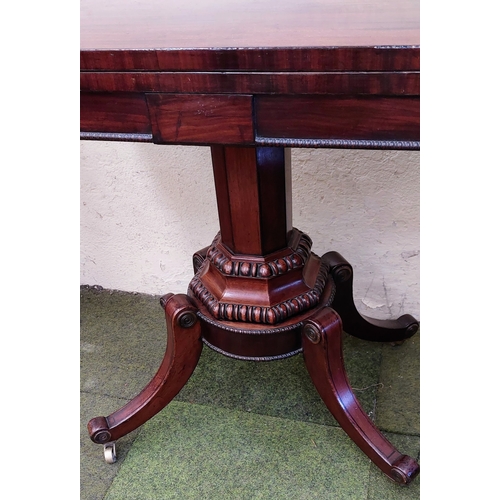 621 - Mahogany Turn Over Leaf Card Table with Carved Pod Base and Brass Castors - C. 92cm W x 46cm D x 76c... 