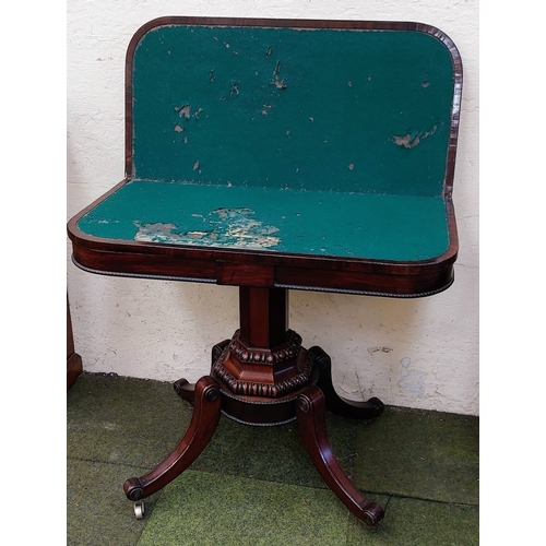 621 - Mahogany Turn Over Leaf Card Table with Carved Pod Base and Brass Castors - C. 92cm W x 46cm D x 76c... 