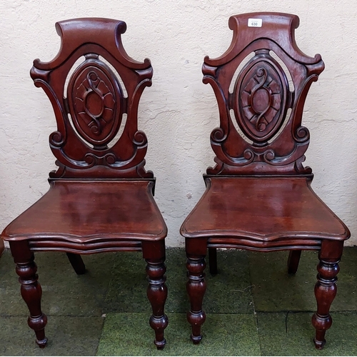 630 - Pair of Mahogany Carved Shield Back Chairs