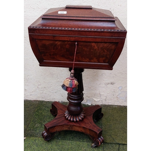 631 - Striped Mahogany & Rosewood Carved Base Fitted Teapoy