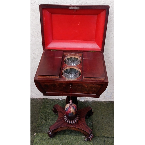 631 - Striped Mahogany & Rosewood Carved Base Fitted Teapoy