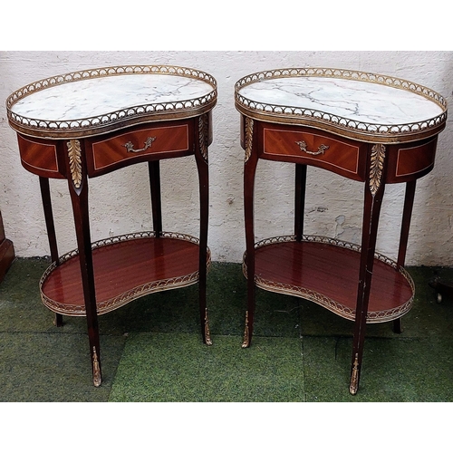 635 - Pair of French Kingwood Marble Top Kidney Shape Side Tables with Ormolu Mountings and Brass Gallery ... 