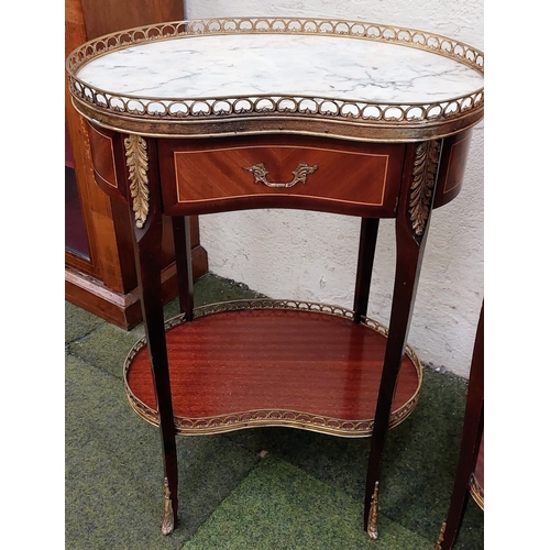 635 - Pair of French Kingwood Marble Top Kidney Shape Side Tables with Ormolu Mountings and Brass Gallery ... 