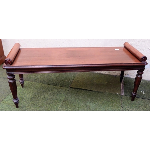 636 - Mahogany Bench / Window Seat with Cylindrical Turned Ends - C. 110cm W x 41cm D x 45cm H