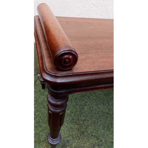 636 - Mahogany Bench / Window Seat with Cylindrical Turned Ends - C. 110cm W x 41cm D x 45cm H