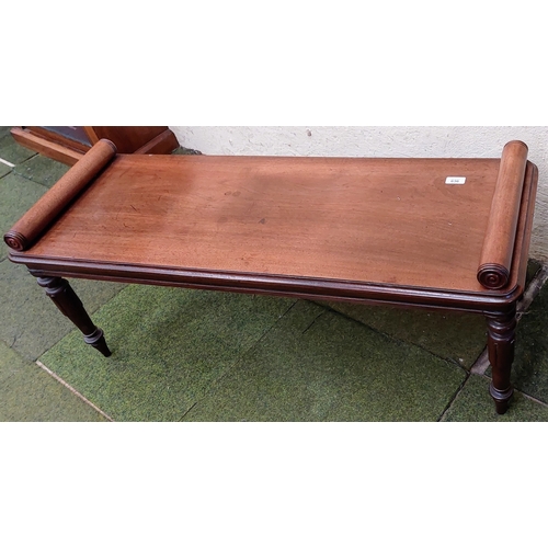 636 - Mahogany Bench / Window Seat with Cylindrical Turned Ends - C. 110cm W x 41cm D x 45cm H