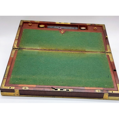 638 - Large 18th Century Brass Bound Fitted Mahogany Writing Slope