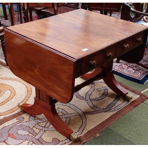 640 - Mahogany Sofa Table with 2 Drawers and Brass Paw Castors - C. 83cm W x 70cm D x 70cm H