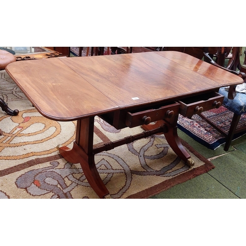 640 - Mahogany Sofa Table with 2 Drawers and Brass Paw Castors - C. 83cm W x 70cm D x 70cm H