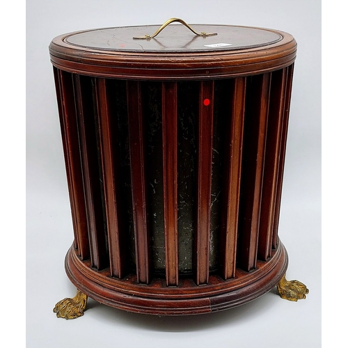 648 - Mahogany Lidded Coal Bucket with Brass Paw Feet - C. 38cm W x 42cm H