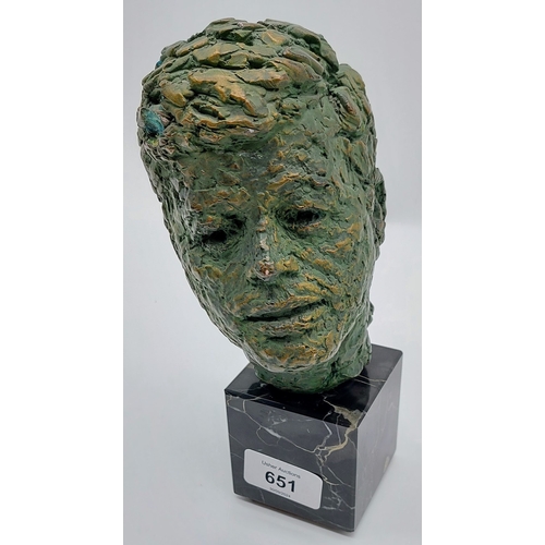 651 - Bust of John F Kennedy on Marble Base - C. 21cm H (Reproduced for Alva Museum)