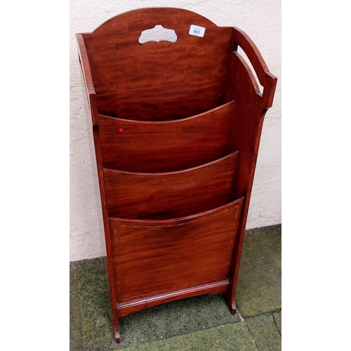 653 - Edwardian Mahogany Inlaid Magazine Rack - C. 40cm W x 23cm D x 87cm H